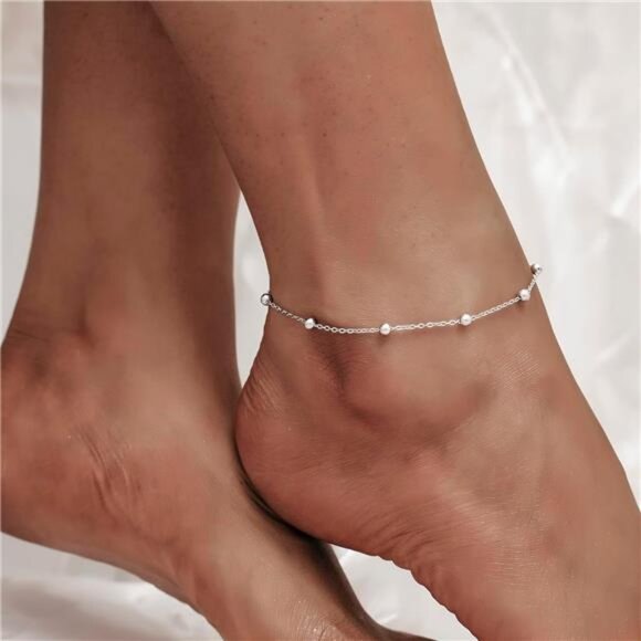 925 Sterling Silver Ankle Bracelet Multilayer Anklets for Women Satellite, Star - Picture 3 of 7